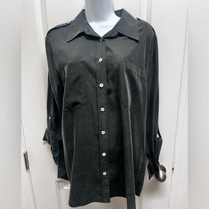 Chico’s secret silk utility top black long roll up sleeve. .NWT. Size 3  US XL